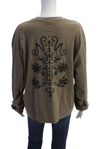 Zara Nanushka Womens Crew Neck Long Sleeve Graphic Print Top Brown Size S