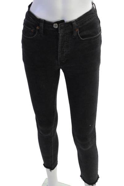 Re/Done Womens High Rise Button Up Skinny Leg Jeans Black Cotton Size 24