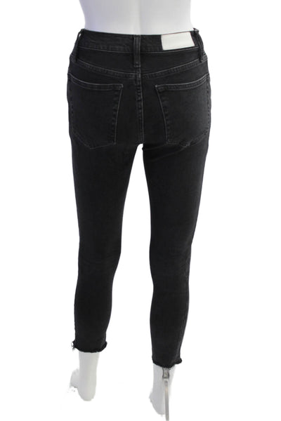 Re/Done Womens High Rise Button Up Skinny Leg Jeans Black Cotton Size 24