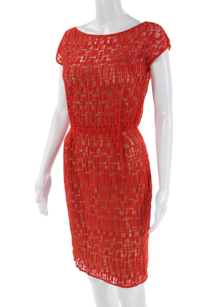 Lela Rose Womens Back Zip Sleeveless Scoop Neck Open Knit Dress Red Size 0