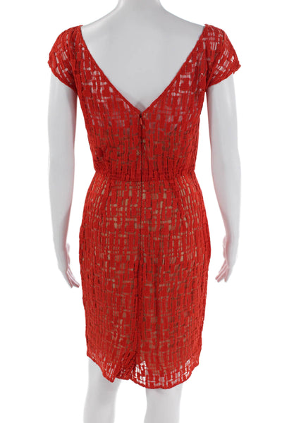 Lela Rose Womens Back Zip Sleeveless Scoop Neck Open Knit Dress Red Size 0