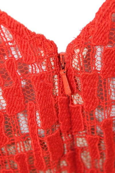 Lela Rose Womens Back Zip Sleeveless Scoop Neck Open Knit Dress Red Size 0