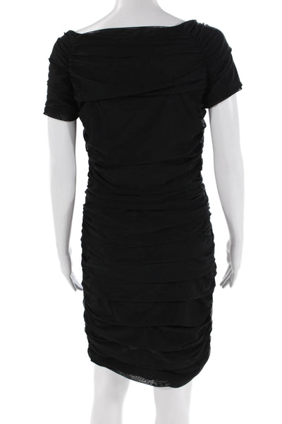 Love Moschino Womens Short Sleeve Boat Neck Ruched Mesh Mini Dress Black Size 8