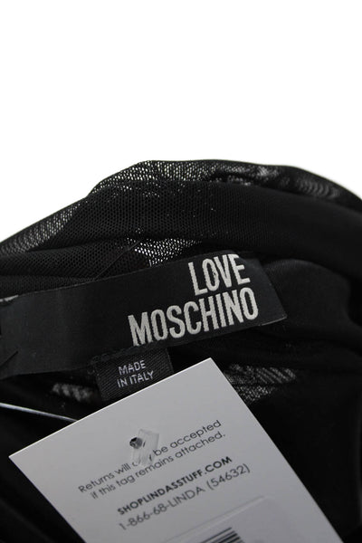 Love Moschino Womens Short Sleeve Boat Neck Ruched Mesh Mini Dress Black Size 8