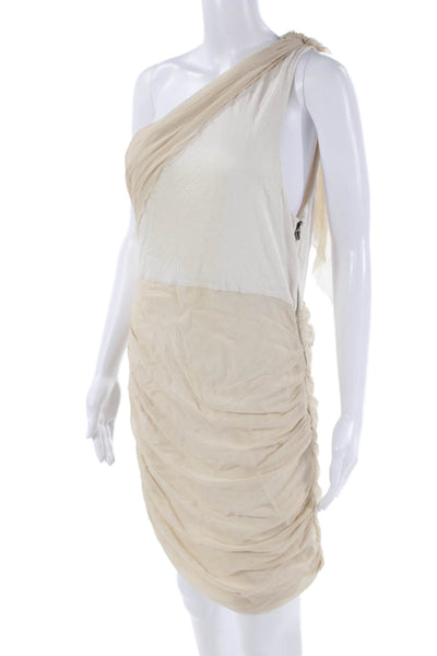 Alice + Olivia Womens One Shoulder Knit Trim Ruched Sheath Dress Beige Large