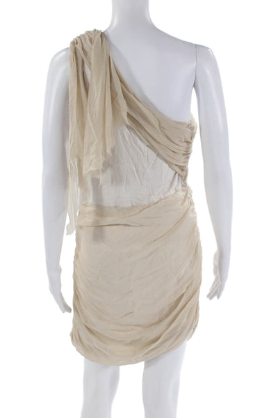 Alice + Olivia Womens One Shoulder Knit Trim Ruched Sheath Dress Beige Large