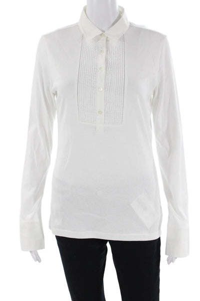 Bogner Womens Long Sleeve Collared Knit Shirt White Cotton Size 10