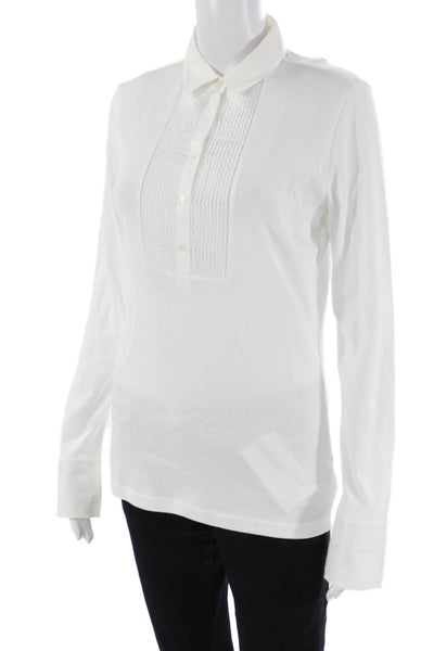 Bogner Womens Long Sleeve Collared Knit Shirt White Cotton Size 10