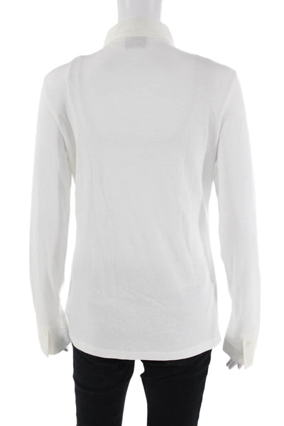 Bogner Womens Long Sleeve Collared Knit Shirt White Cotton Size 10