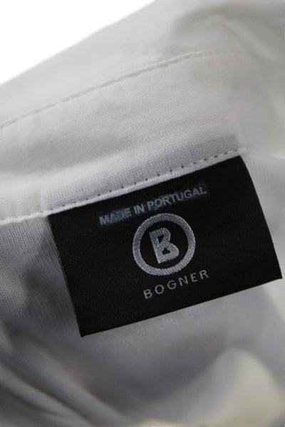 Bogner Womens Long Sleeve Collared Knit Shirt White Cotton Size 10