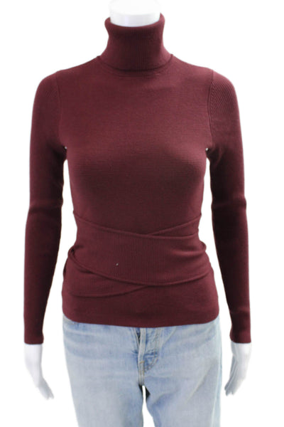Toccin Womens Knitted Long Sleeve Turtleneck Waist Tied Sweater Red Size XS