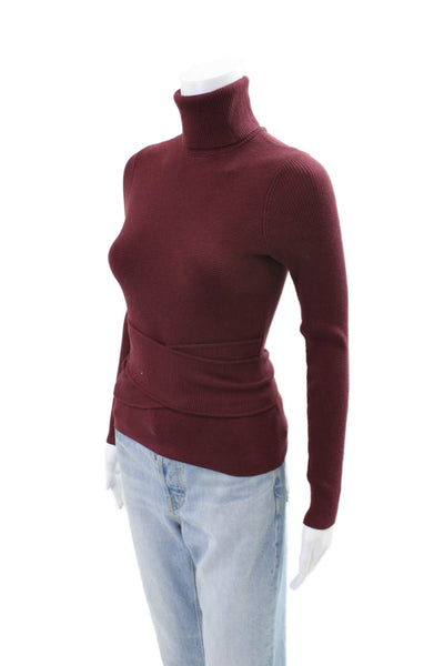 Toccin Womens Knitted Long Sleeve Turtleneck Waist Tied Sweater Red Size XS