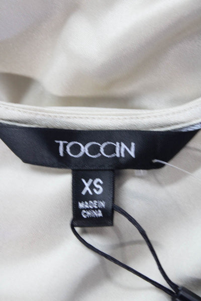 Toccin Womens V-Neck Long Sleeve Twisted Detail Satin Blouse Beige Size XS