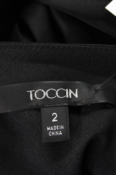 Toccin Womens Satin Gathered Shoulder Long Sleeve Blouse Black Size 2