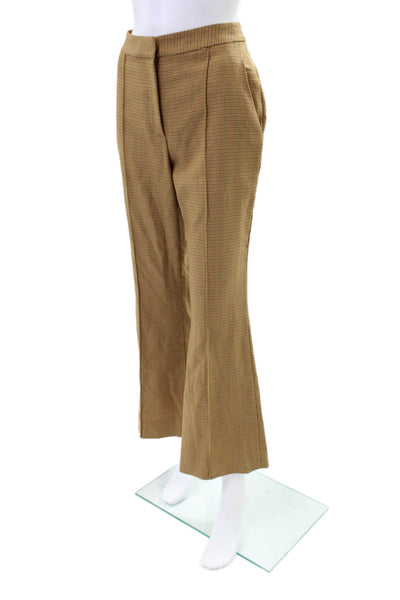 Toccin Womens Pleated Front Houndstooth Pocketed Flared Leg Pants Beige Size S