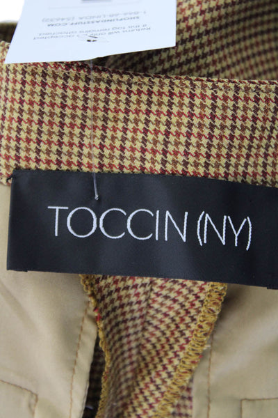 Toccin Womens Pleated Front Houndstooth Pocketed Flared Leg Pants Beige Size S