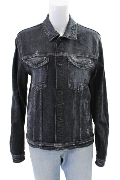 7 For All Mankind Womens Distress Collar Buttoned Denim Jacket Black Size XS