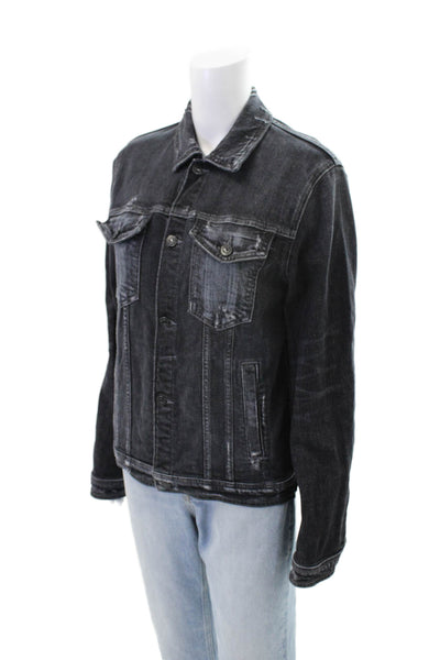 7 For All Mankind Womens Distress Collar Buttoned Denim Jacket Black Size XS