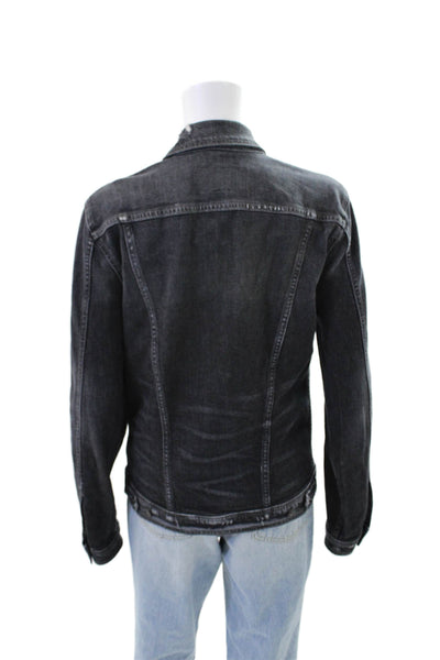 7 For All Mankind Womens Distress Collar Buttoned Denim Jacket Black Size XS