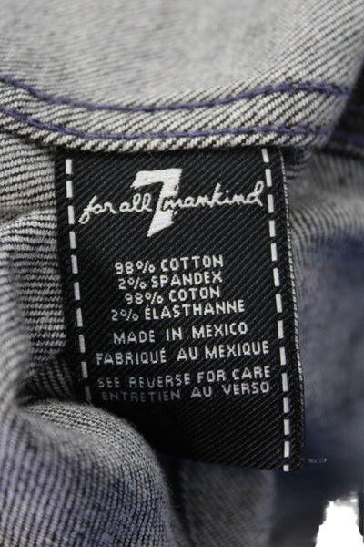 7 For All Mankind Womens Distress Collar Buttoned Denim Jacket Black Size XS