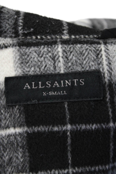 Allsaints Womens Wool Blend Plaid Button Down Jacket Black Size XS