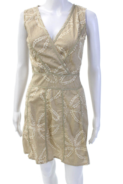 Piazza Sempione Womens Cotton Printed V-neck Sleeveless Dress Brown Size 40