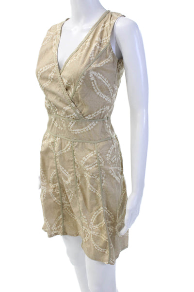Piazza Sempione Womens Cotton Printed V-neck Sleeveless Dress Brown Size 40