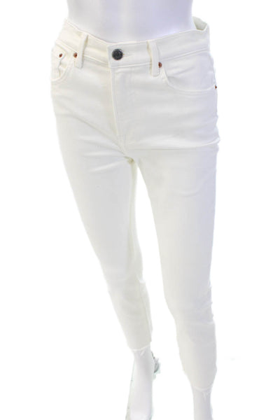 Grlfrnd Womens High Rise Distress Straight Leg Reed Jeans White Size 25