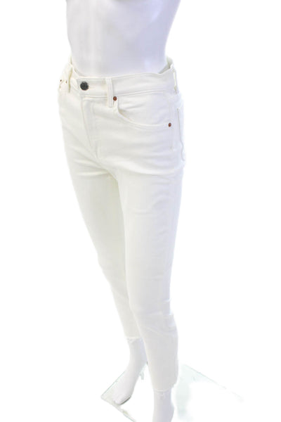 Grlfrnd Womens High Rise Distress Straight Leg Reed Jeans White Size 25