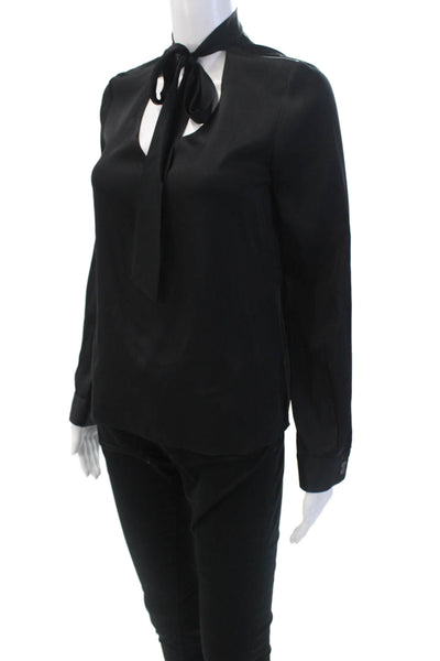 Elie Tahari Womens Silk Tie V-neck Long Sleeve Blouse Top Black Size XS
