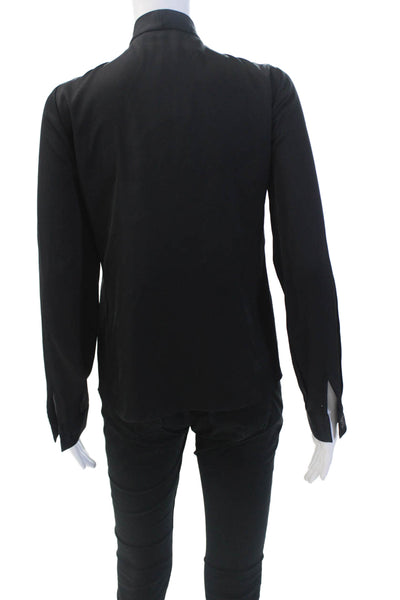 Elie Tahari Womens Silk Tie V-neck Long Sleeve Blouse Top Black Size XS