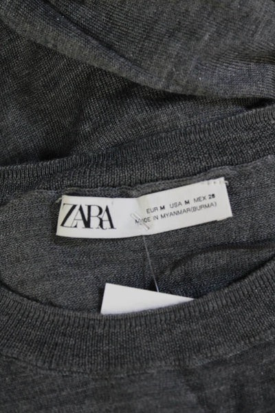 Zara Womens Wool Crew Neck Long Sleeve Pullover Sweater Top Gray Size M