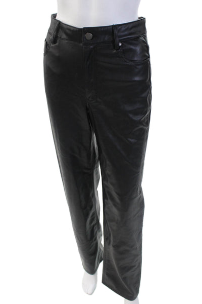Zara Womens Vegan Leather High Rise Straight Leg Trouser Pants Black Size 4