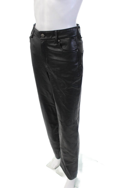 Zara Womens Vegan Leather High Rise Straight Leg Trouser Pants Black Size 4