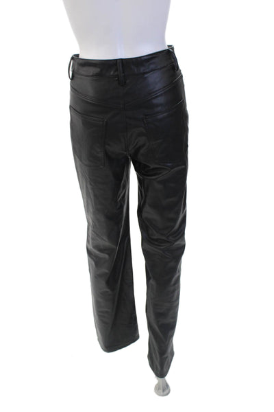 Zara Womens Vegan Leather High Rise Straight Leg Trouser Pants Black Size 4