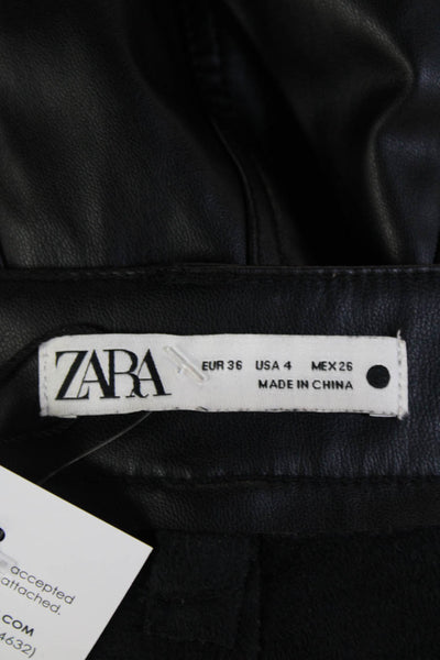 Zara Womens Vegan Leather High Rise Straight Leg Trouser Pants Black Size 4