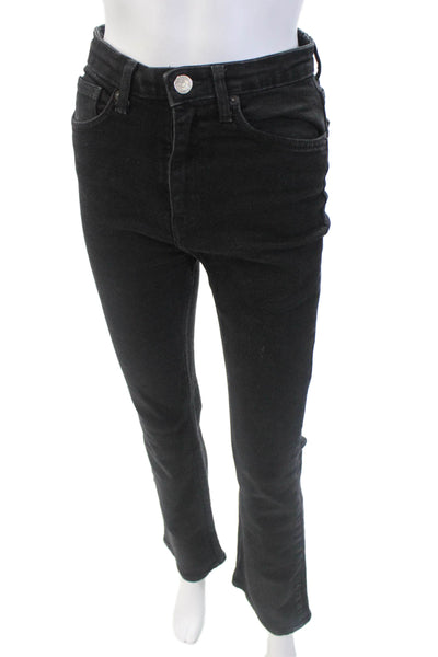 Zara Womens High Rise Flare Leg Denim Jeans Solid Black Size 4