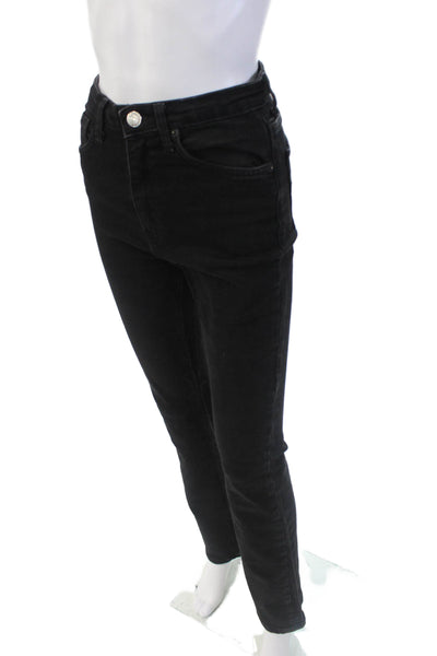 Zara Womens High Rise Flare Leg Denim Jeans Solid Black Size 4