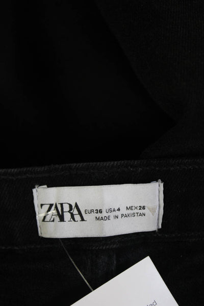 Zara Womens High Rise Flare Leg Denim Jeans Solid Black Size 4