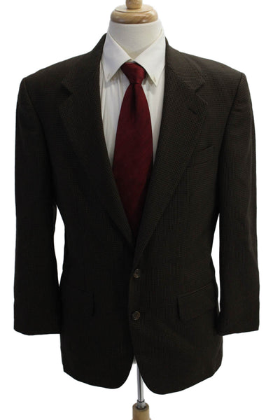 Oscar de la Renta Mens Wool Houndstooth Print Two Button Blazer Brown Size 38
