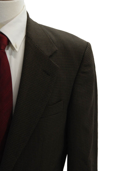 Oscar de la Renta Mens Wool Houndstooth Print Two Button Blazer Brown Size 38