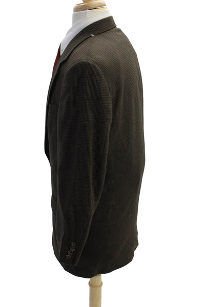 Oscar de la Renta Mens Wool Houndstooth Print Two Button Blazer Brown Size 38