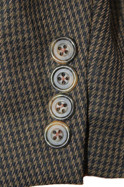 Oscar de la Renta Mens Wool Houndstooth Print Two Button Blazer Brown Size 38