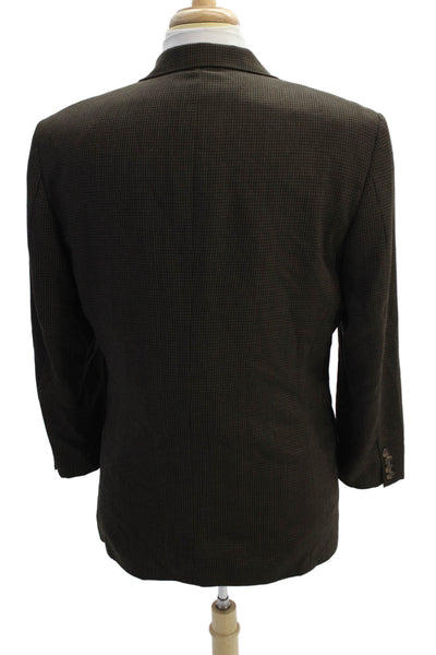 Oscar de la Renta Mens Wool Houndstooth Print Two Button Blazer Brown Size 38