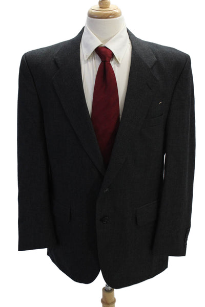 Halston Mens Wool Houndstooth Plaid Two Button Blazer Gray Size 42