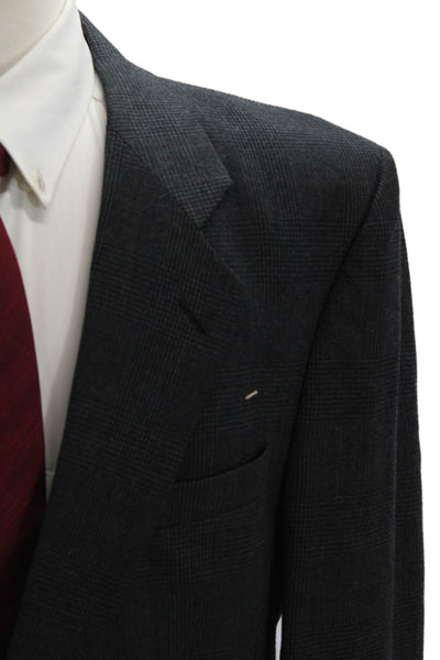 Halston Mens Wool Houndstooth Plaid Two Button Blazer Gray Size 42