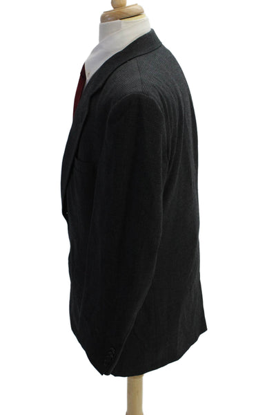 Halston Mens Wool Houndstooth Plaid Two Button Blazer Gray Size 42
