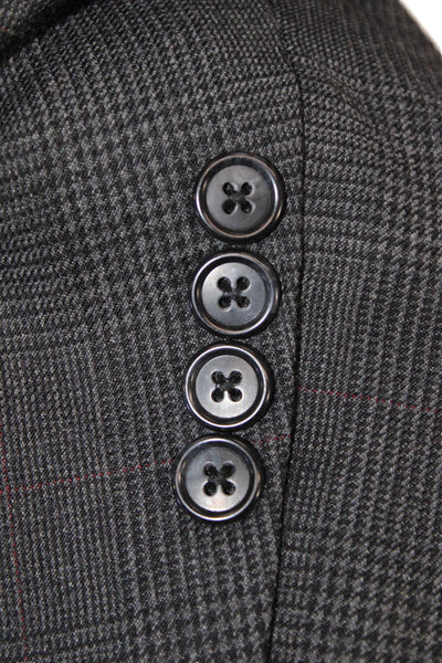 Halston Mens Wool Houndstooth Plaid Two Button Blazer Gray Size 42