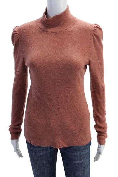La Vie Rebecca Taylor Womens Puffy Sleeves Turtleneck Sweater Pink Size Small
