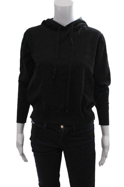 Aqua Womens Long Sleeves Pullover Hooded Sweater Black Cotton Size Small
